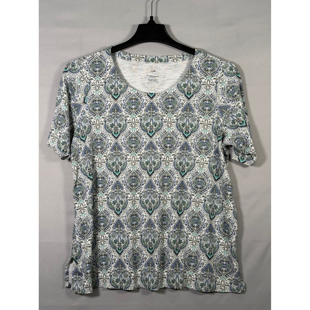 J Jill Pima Cotton Scoop Neck‎ Side Slit Tee Top Pattern Print Size L
